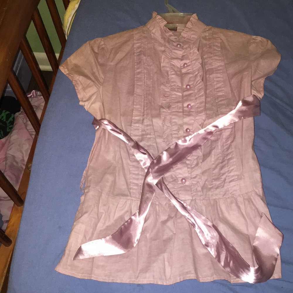 Dusty pink turtle neck short sleeve button down